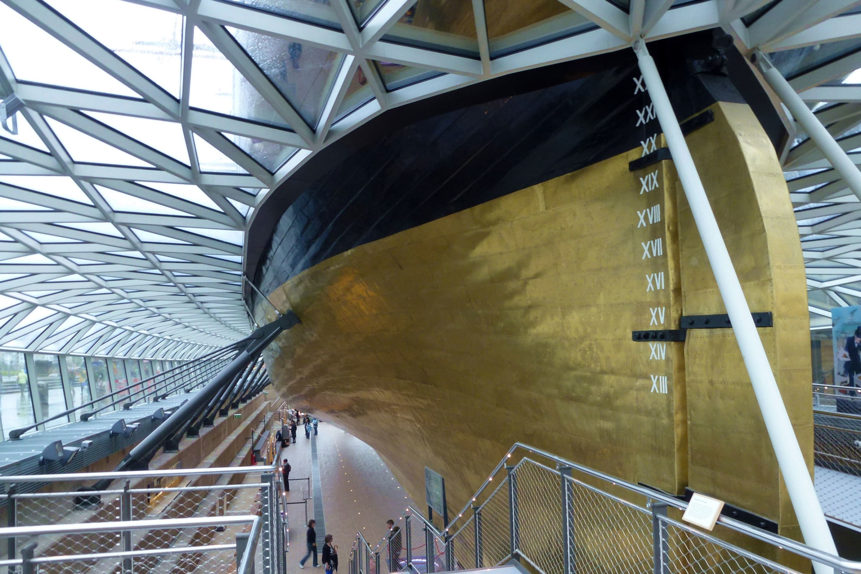 Cutty_Sark_naval-brass The metal sheathing of Cutty Sark, made from copper alloy.