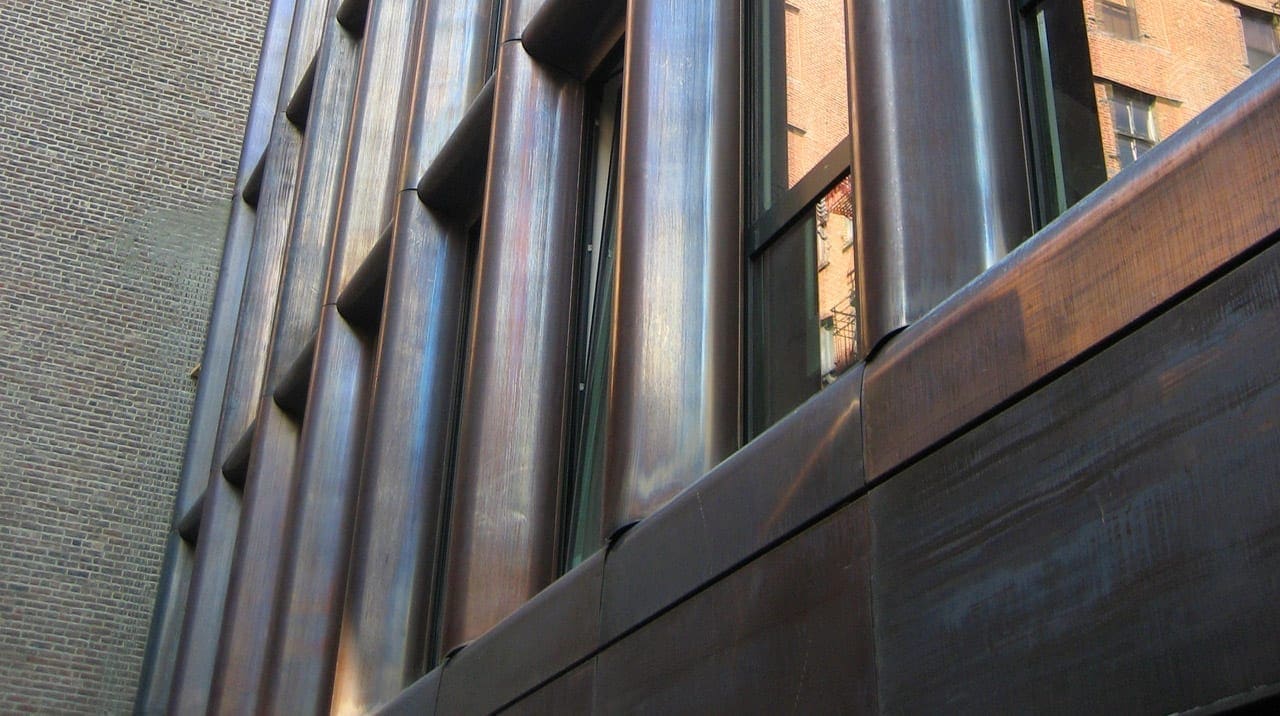 PATINATED COPPER ON THE 40 BOND STREET'S NORTH ELEVATION.