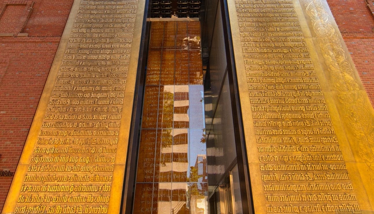 40 ft high bronze panels greet each visitor to the Museum of the Bible in Washington, D.C.