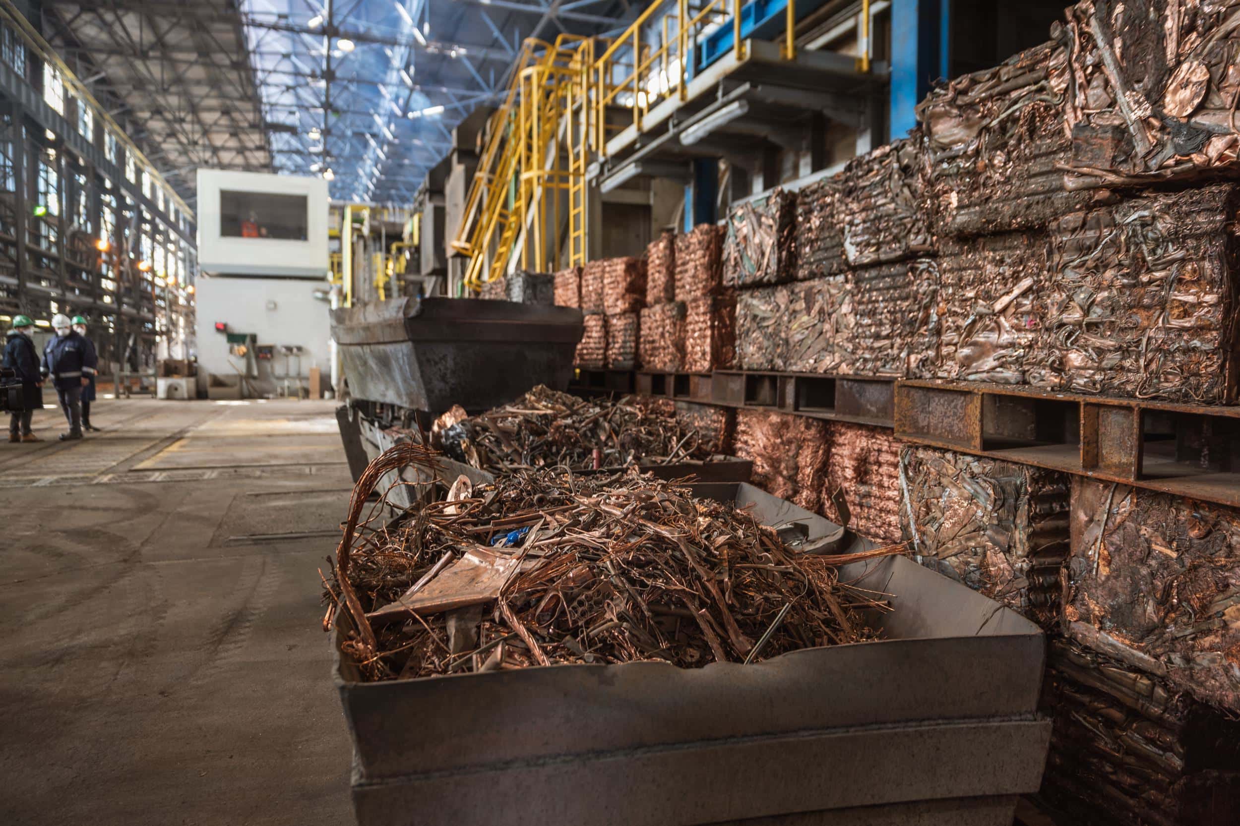 Copper scrap prepared for recycling at a copper smelter.
