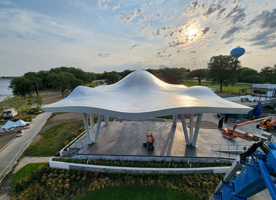THE PRESERVATION PLAZA STAGE IN ARNOLDS PARK, IOWA.