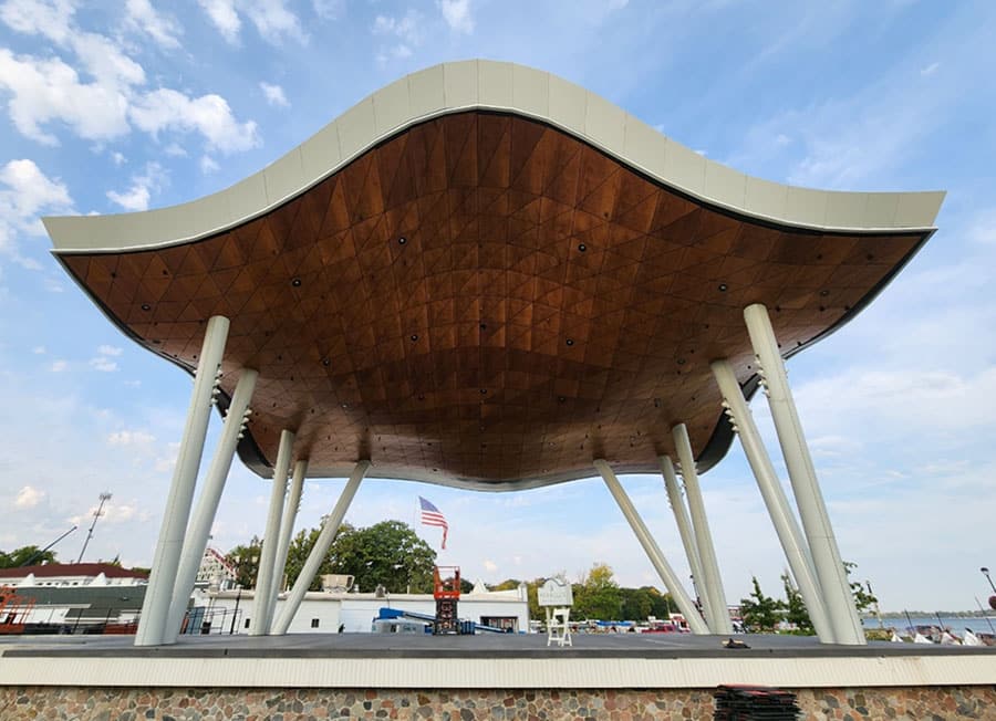 THE PRESERVATION PLAZA STAGE IN ARNOLDS PARK, IOWA.