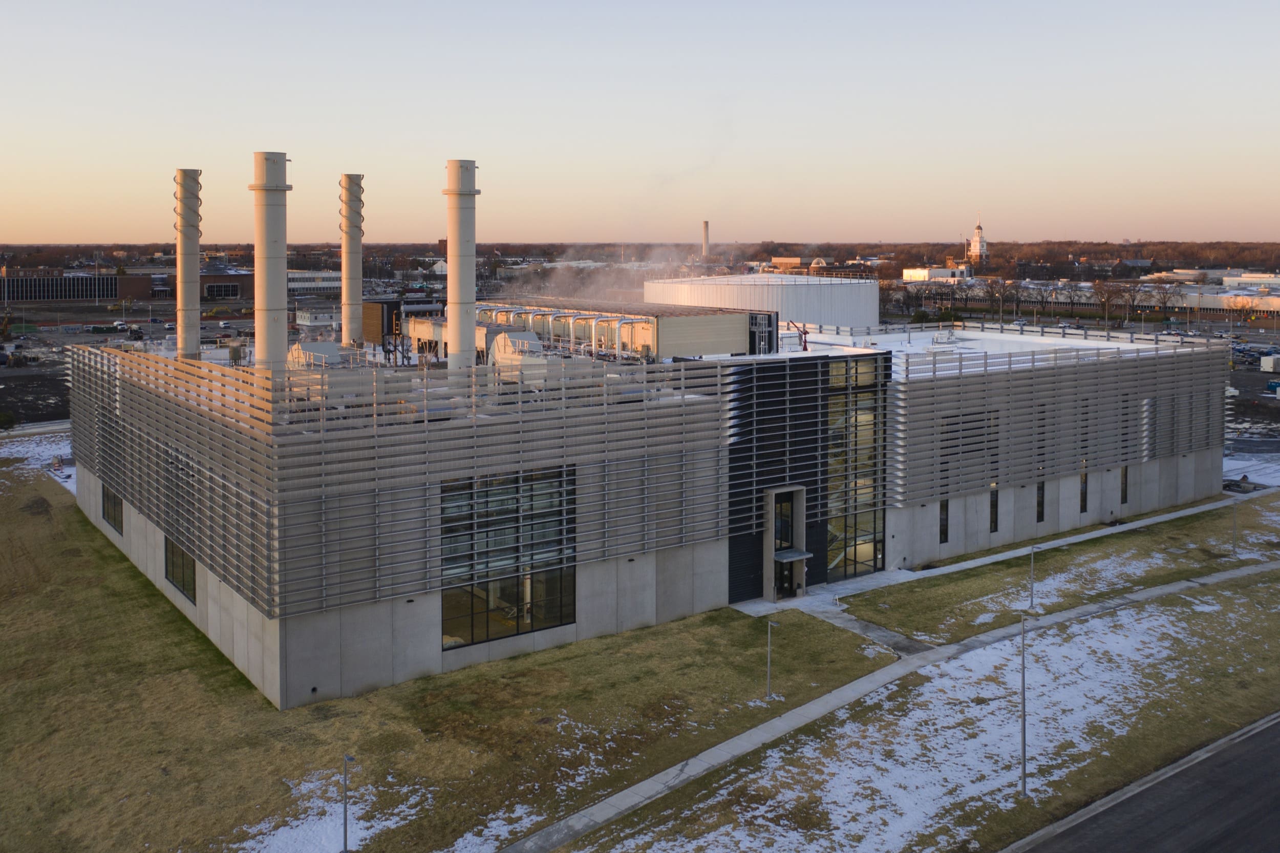 The DTE Dearborn Central Energy Plant, featuring a fin facade system by Zahner.