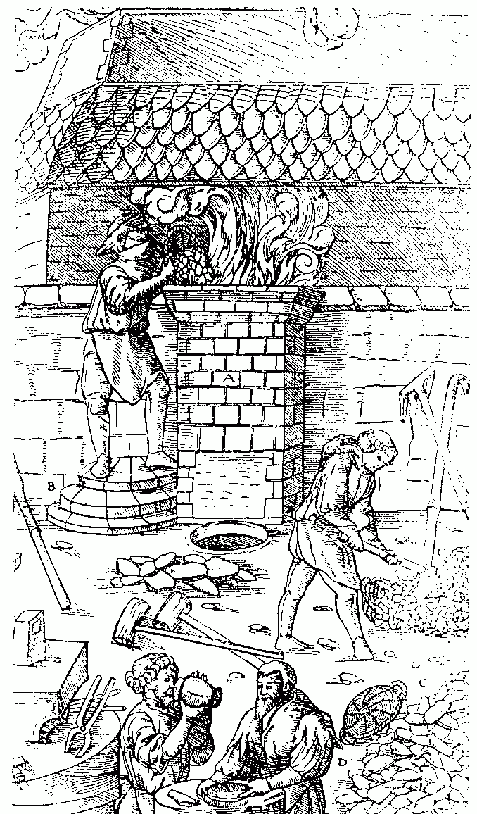Iron smelting in Middle-Age, from "De Re Metallica" by Georgius Agricola, 1556 Iron smelting in Middle-Age, from "De Re Metallica" by Georgius Agricola, 1556