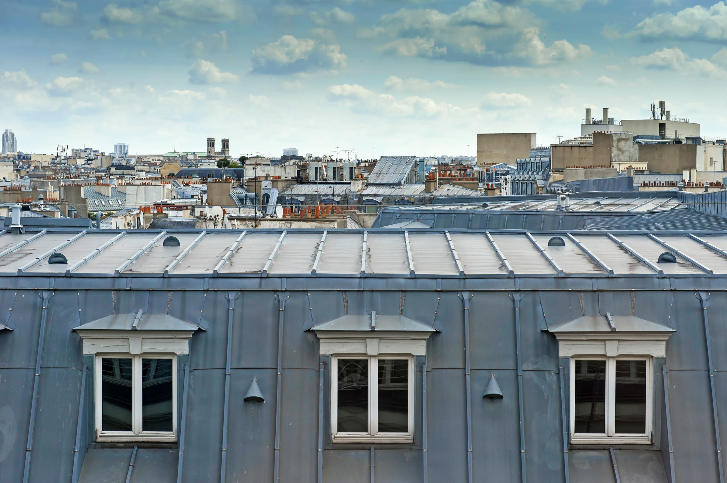 Zinc mansard roof in Paris.