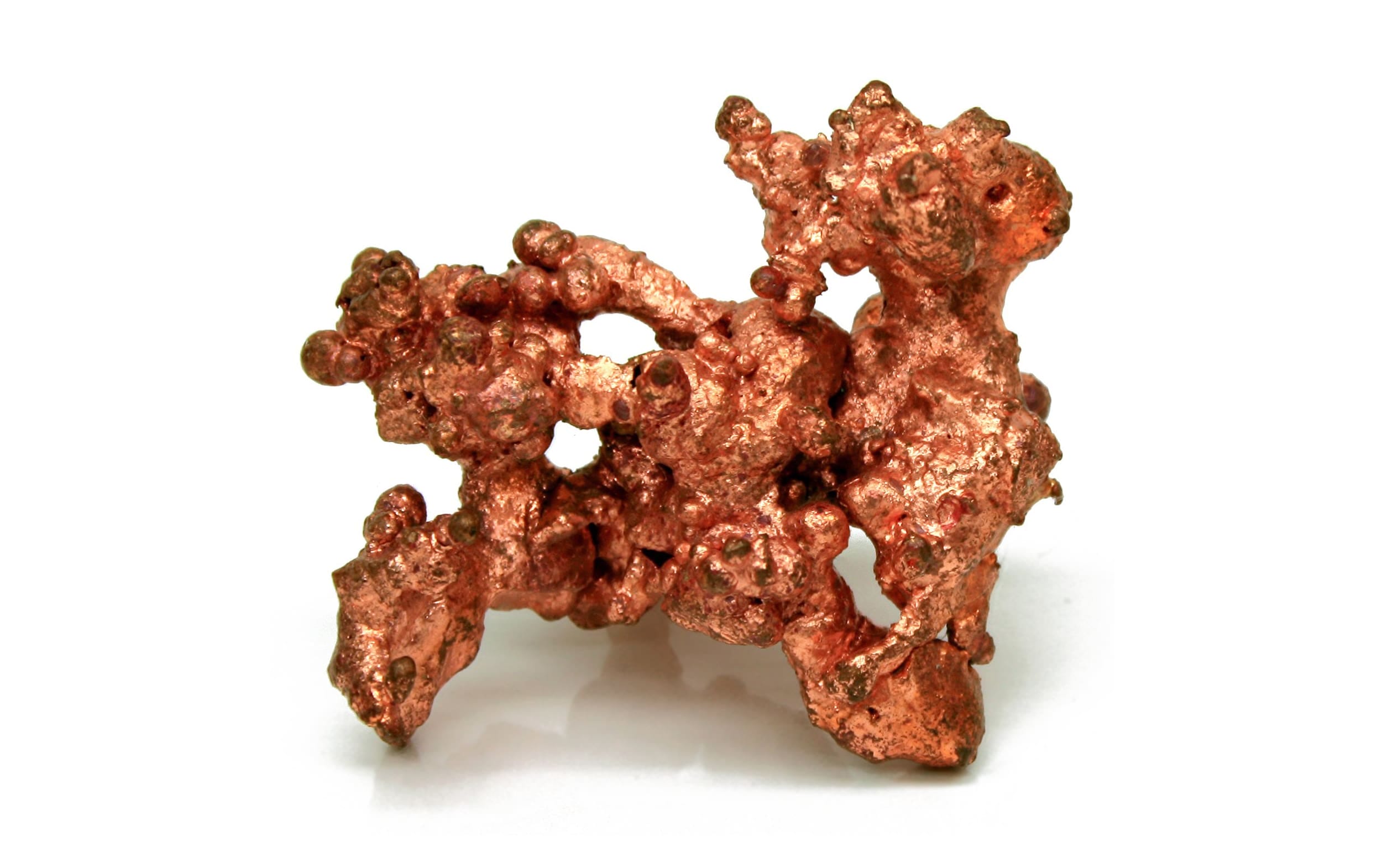 Macro image of native copper, about 1 ½ inches (4 cm) in size.