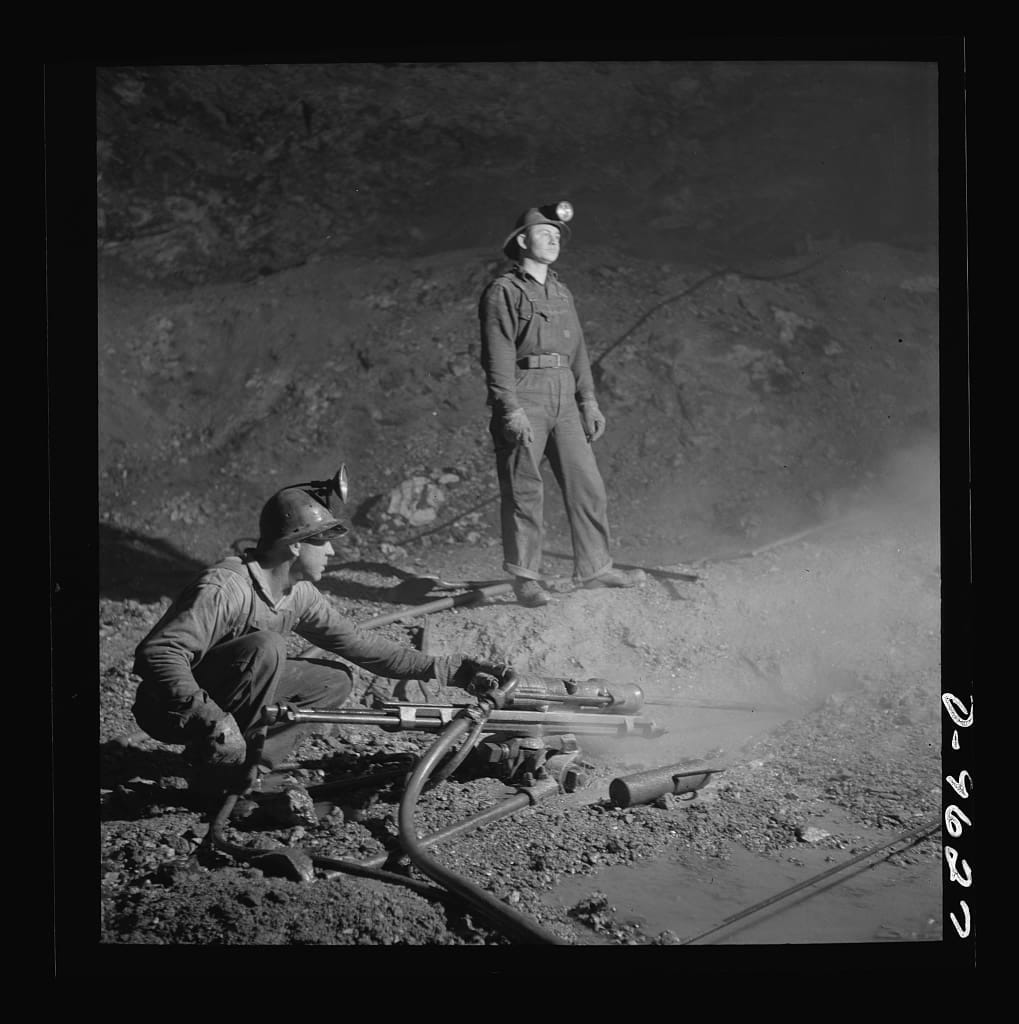 production-zinc-blast-hole-drillers-at-a-zinc-mine-of-the-eagle-picher-company-1 Blast hole drillers at a zinc mine of the Eagle-Picher Company near Cardin, Oklahoma.