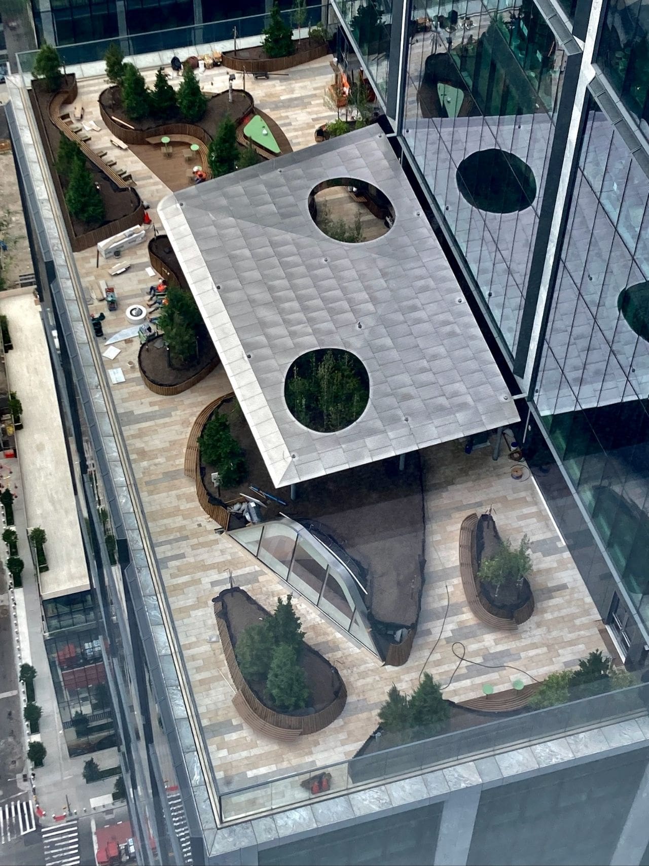 Aerial view of the 50 Hudson Yards terrace canopy.