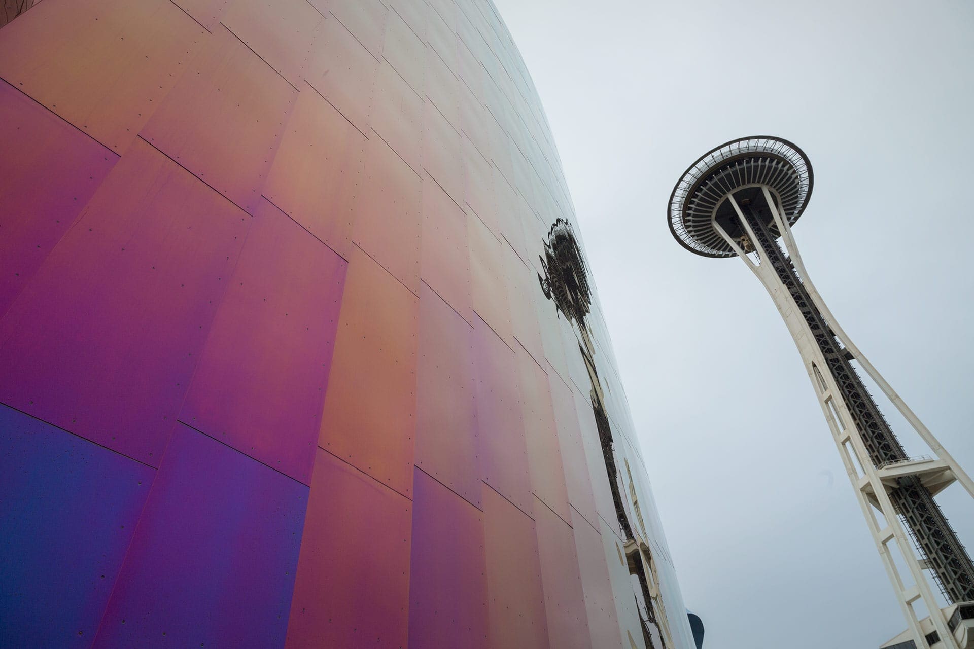 red-interference-stainless-steel0 RED INTERFERENCE STAINLESS STEEL AT MUSEUM OF POP CULTURE PROVIDES REDS, VIOLETS AND GOLDS DEPENDING ON THE ANGLE OF VIEWING.