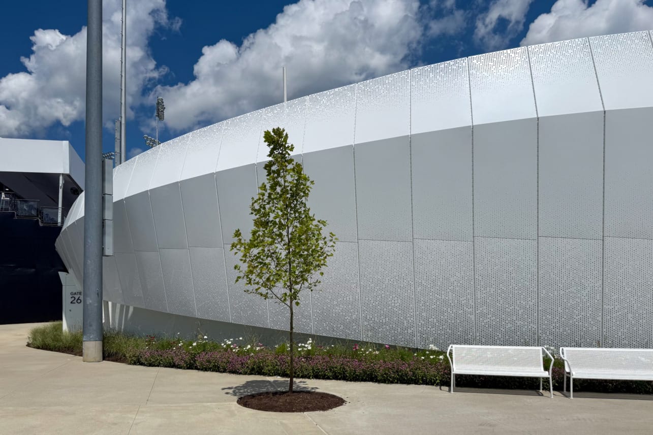 Cincinnati Open Lindner Family Tennis Center. Zahner provided design assist, engineering, and fabrication for the new stadium façades.