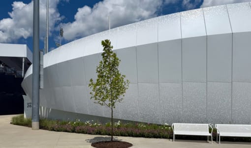 Cincinnati Open Lindner Family Tennis Center. Zahner provided design assist, engineering, and fabrication for the new stadium façades.