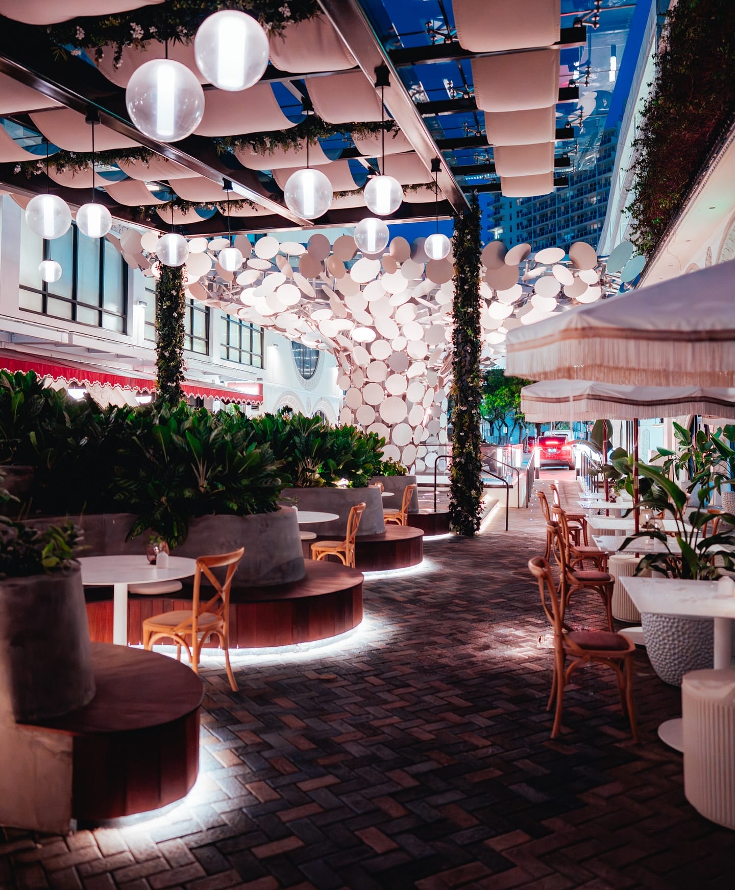 The color of light used at night can dramatically change the appearance of the canopy.